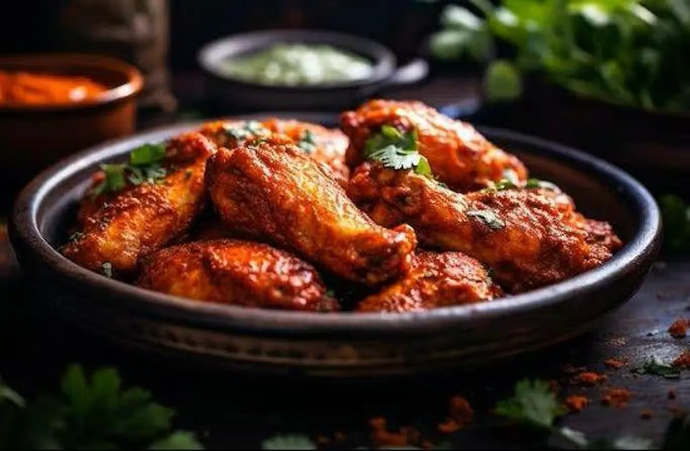 Crispy chicken wings at La Farina Winnipeg with chipotle and marinara sauce